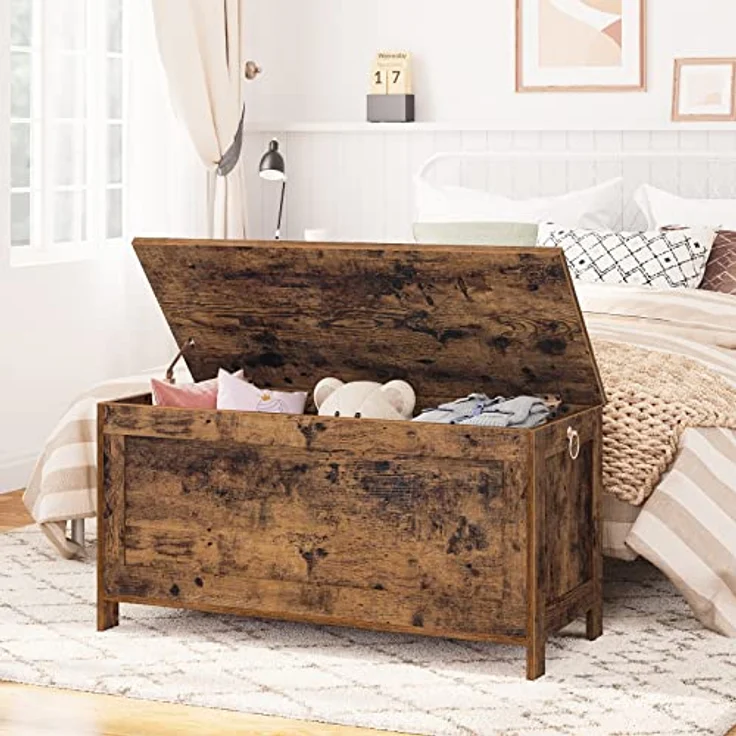 HOOBRO Truhen, Sitzbank mit Stauraum, Spielzeugtruhe mit Deckel, Schuhbank, Sitztruhe, Aufbewahrungstruhe, Robust, Sicherheitsscharniere, Schlafzimmer, Wohnzimmer, 100 cm, Dunkelbraun EBF100CW01 – Bild 4