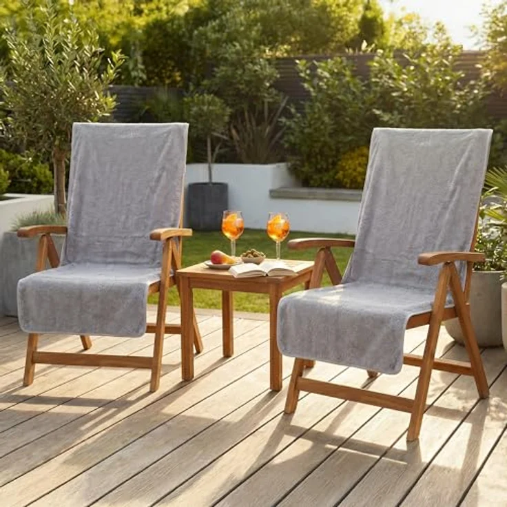 Laynenburg Handtuch Frottee Schonbezug Gartenstuhl, Baumwolle (2-St), Handtuch-Bezug Hochlehner - Stuhl-Bezug mit Umschlag für Campingstuhl – Bild 2