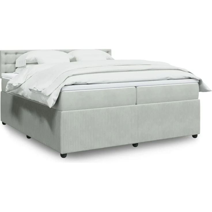 vidaXL Boxspringbett mit Matratze Hellgrau 200x200 cm Samt 3290142 – Bild 1