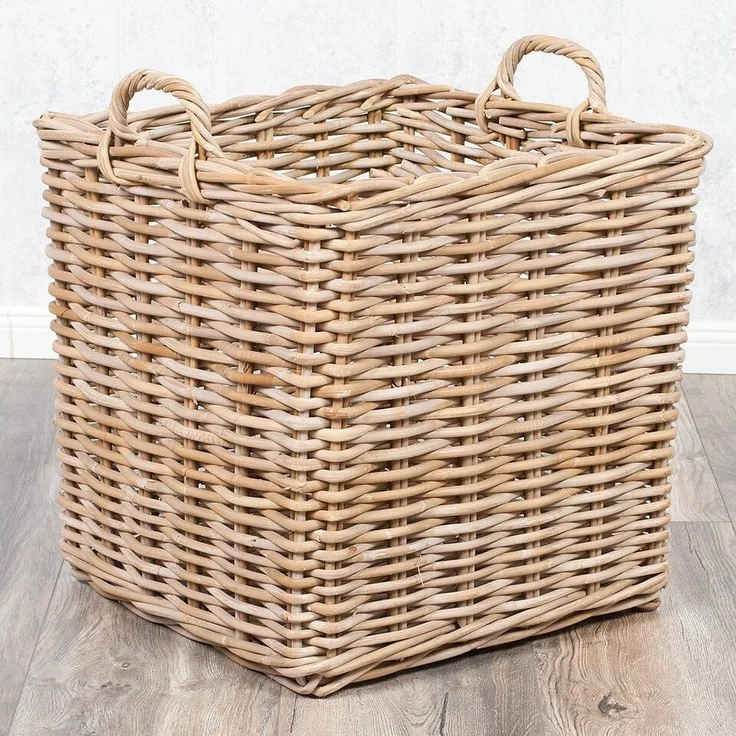 LebensWohnArt Dekokorb Natur-Rattankorb BAKUL eckig Grey 50x50cm mit Griffen Handarbeit – Bild 1