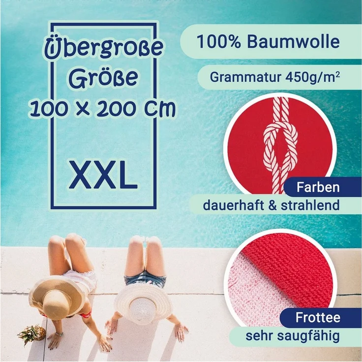 ZOLLNER Strandtuch, Glattvelours (1-St), 100x200 cm, 100% Baumwolle, vom Hotelwäschespezialisten – Bild 2