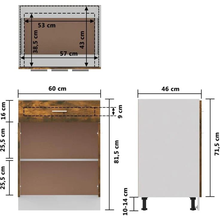 vidaXL Unterschrank, Küchenschrank mit Schublade 2 Fächern, Geschirrschrank für Küche, Küchenunterschrank Schrank Küchenmöbel, Räuchereiche – Bild 3