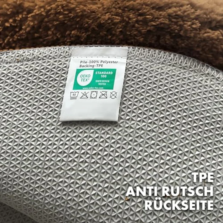 Floordirekt Badematte Sky, Rund - Ø 95 cm, weicher Hochflor, rutschhemmend, schnell trocknend, geeignet für Fußbodenheizung, braun – Bild 5