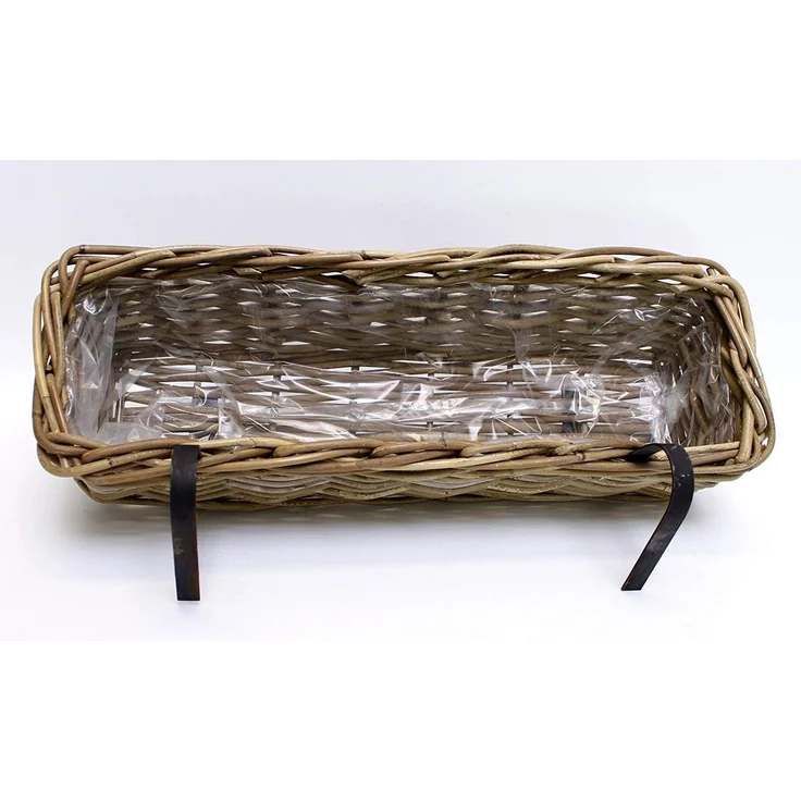 Rattan Pflanzkasten "Koboo Grey" groß, grau, Balkonkasten mit Halterung, Blumenkasten für Draußen, Pflanzgefäß – Bild 6
