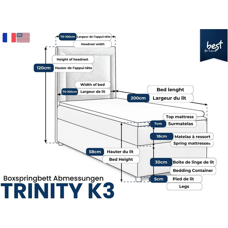 Best For Home Trinity K3 Single Bed Box Spring Bed with Bonnell Spring Mattress – Bild 4