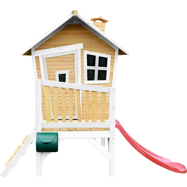 AXI Spielhaus Robin mit roter Rutsche Stelzenhaus in Braun & Weiß aus FSC Holz für Kinder | Braun, weiß, Rot | Holz | 177 cm – Bild 2