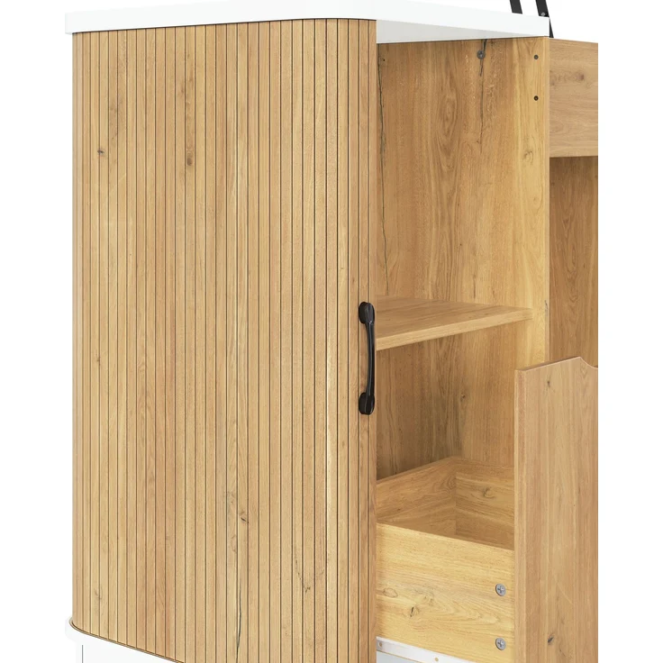 Flieks Büromöbel-Set mit höhenverstellbarem Schreibtisch 140 cm, Aktenschrank, Klappfach und Stauraum, Weiß-Holzoptik – Bild 9