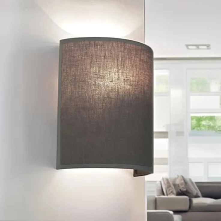 Licht-Erlebnisse Kleine Wandlampe E27 Stoff, Grau, Up Down Wandleuchte Schlafzimmer Flur Innen, B:21 cm, halbrunde Wandbeleuchtung, Landhaus, blendarm, Wandlampe Innen für Treppenhaus – Bild 7