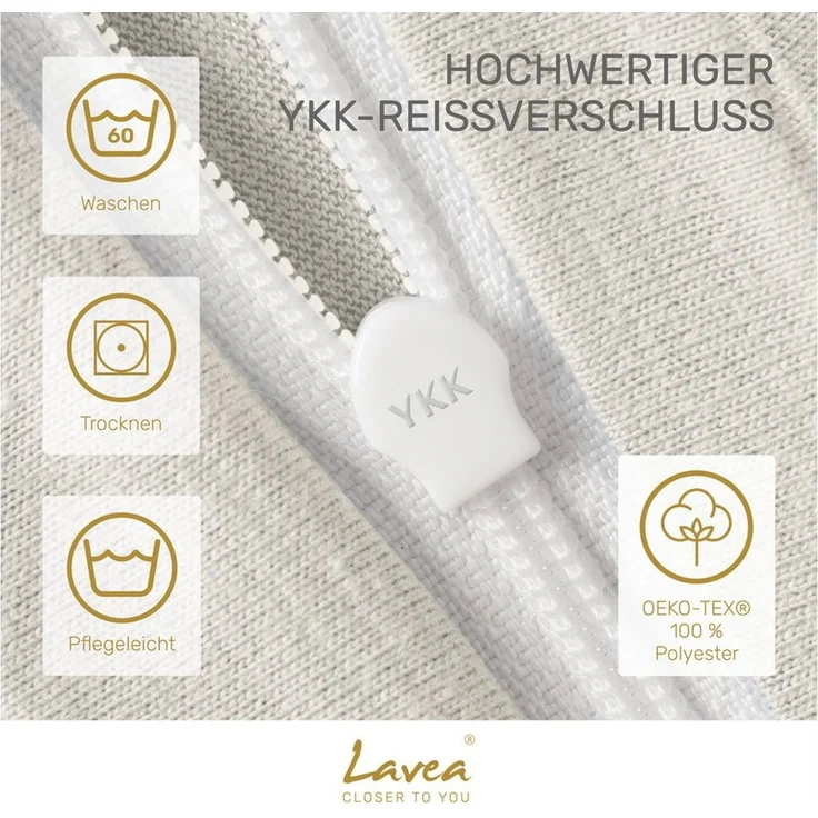 Lavea Kissenbezug 2er Set Kissenhülle Jersey, 100% Baumwolle, Kissenbezüge, (2 Stück), allergikerfreundlich - sicherer YKK-Reißverschluss - waschbar 60°C – Bild 3