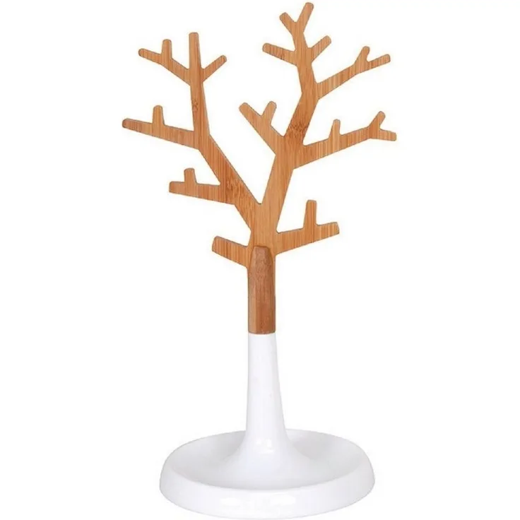 MSV Schmuckbaum OSLO Bijoux, dekorativer Schmuckständer für Beauty, Aufbewahrung, Präsentation, Bambus, Höhe ca. 29,8 cm, Farbe natur / weiß