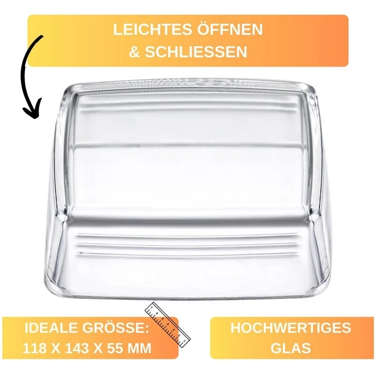 Thiru Butterdose Glas - mit speziellem Deckel-Relief für sicheres Greifen, Glas, (1-tlg) – Bild 2