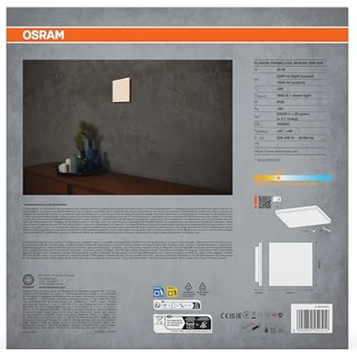 Osram Planon Frameless rahmenlose Panelleuchte in Weiß mit fortschrittlicher LED-Technik, 19 W, quadratische Form (300 x 300 mm), warmweiße Lichtfarbe bei 3000 K, Aluminium-Gehäuse – Bild 4