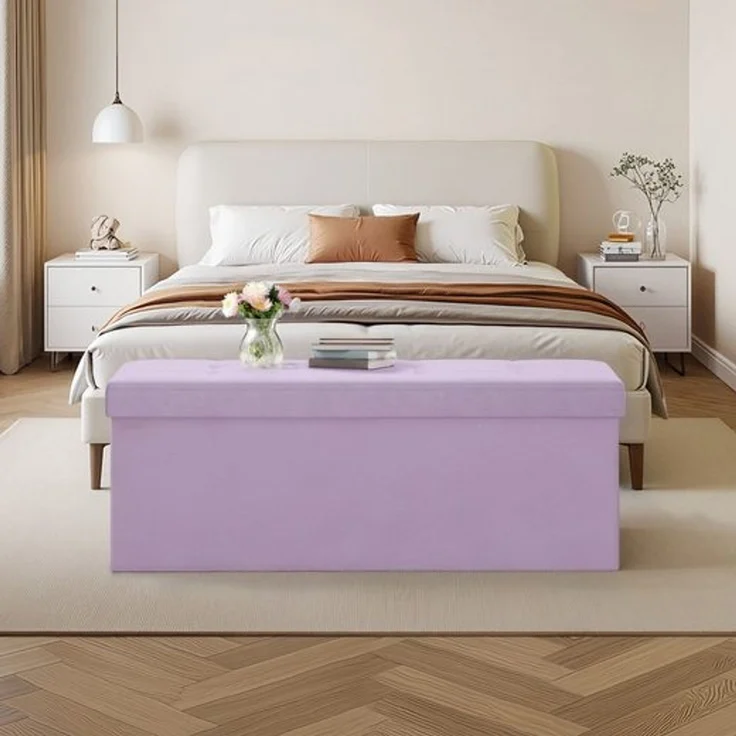 SONGMICS Sitzbank mit Stauraum, klappbare Sitztruhe, 38 x 110 x 38 cm, Bettbank, bis 300 kg belastbar, für Flur, Wohnzimmer, Schlafzimmer, lavendellila LSF277P01 – Bild 2