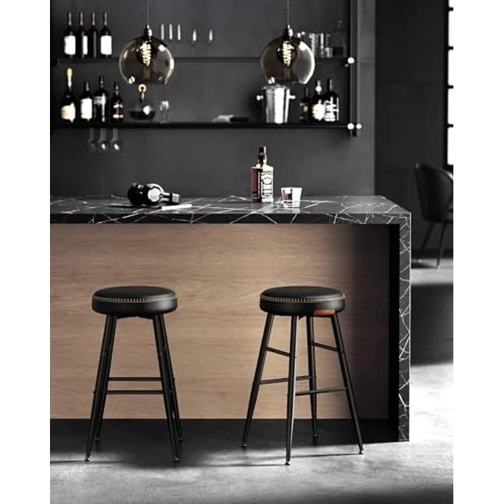 VASAGLE EKHO Kollektion - Barhocker, 2er Set, Barstuhl, Küchenstuhl, Kunstleder, Mid-Century-Modern-Stil, 63 cm hoch, Küche, Esszimmer, einfacher Aufbau, tintenschwarz LBC080B01 – Bild 3