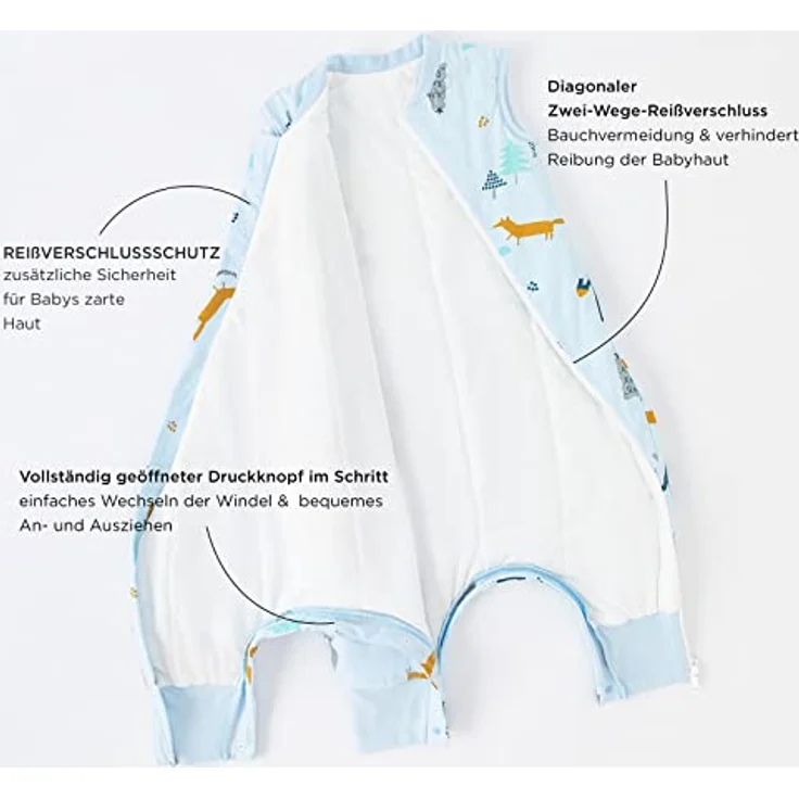 Duomiaomiao Baby Schlafsack, 1x Ganzjahresschlafsack, 2.5tog-elefanten Dschungel, 95cm / Babygröße 100-110cm, 100% Baumwolle – Bild 10