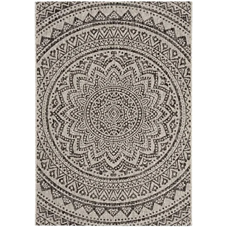 SAFAVIEH Zeitgenössische Teppich für Wohnzimmer, Esszimmer, Schlafzimmer - Courtyard Collection, Kurzer Flor, Hellgrau und Schwarz, 122 X 170 cm – Bild 4
