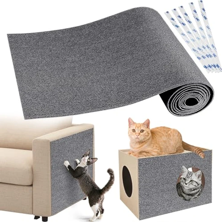 Gimars Selbstklebend Kratzmatte 200 × 40, mit Zusatz-Klebeband, DIY Kratzschutz Sofa Katze, Kratzbrett Katze, Katzen Kratzmatte, Kratzmatte für Wand & Möbel, Grau – Bild 1