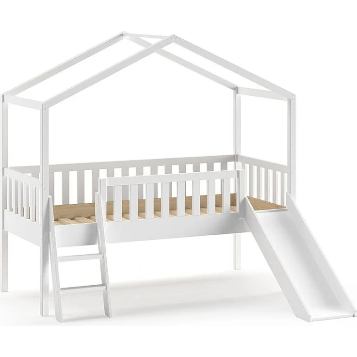 Hausbett mit Rutsche Kapua 209x192x202 Massivholz Weiß – Bild 1