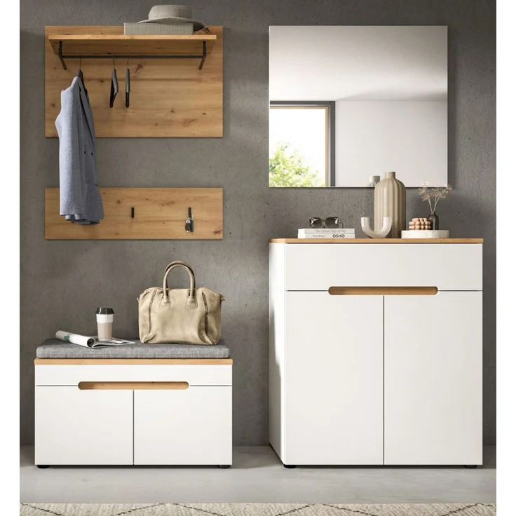 Garderobe Set 5-tlg. Cooper in weiß und Eiche 175 cm – Bild 2