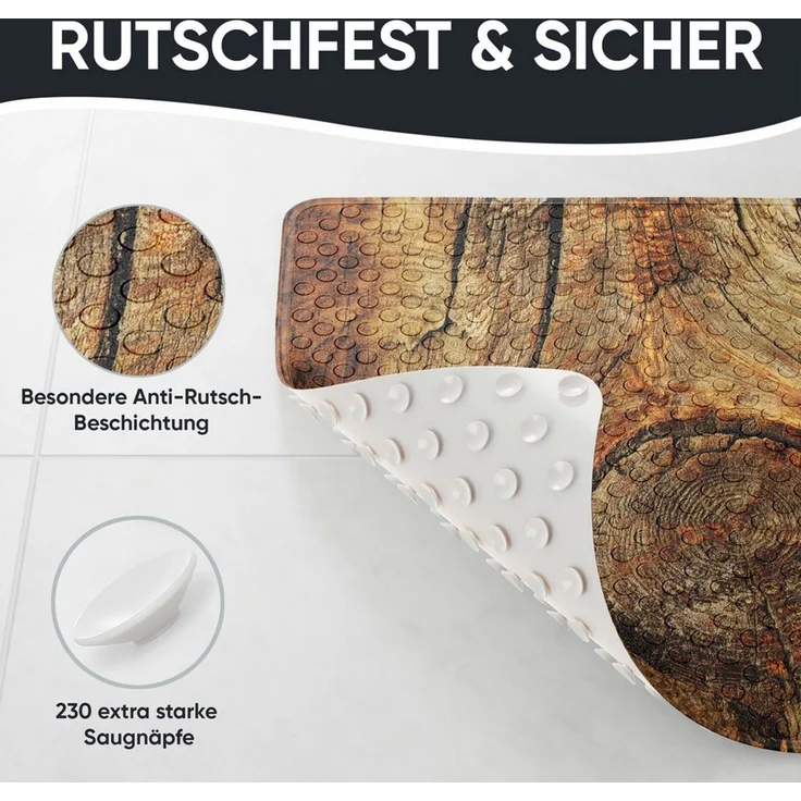 Sanilo Duschmatte Rustikal, rutschfest & sicher, hochwertig, mit Motiv, Kunststoff PVC, quadratisch, 230 extra starke Saugnäpfe, 53 x 53 cm, waschbar – Bild 3