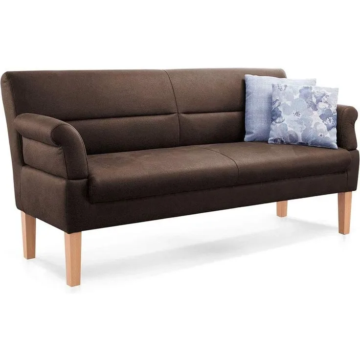 CAVADORE 3-Sitzer Kira, Sitzbank für Küche, Esszimmer oder Wohnküche in Büffellederoptik, Inkl. Armteilverstellung und Federkern, 189 x 94 x 81, Mikrofaser: braun