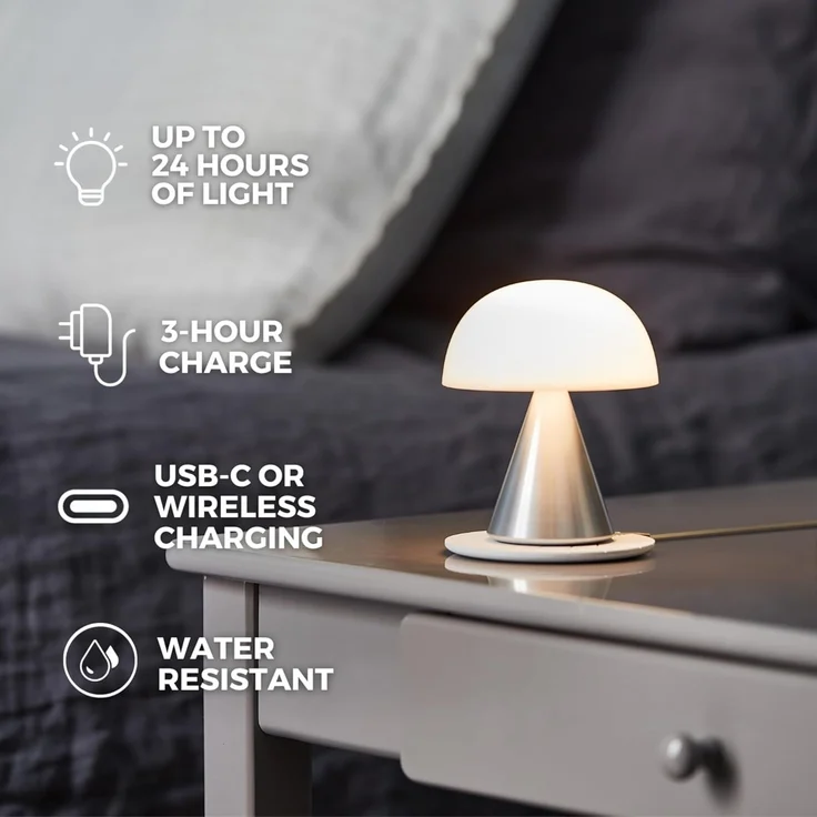 Lexon MINA M Wiederaufladbare kabellose LED-Tischlampe, für Nachttisch oder Schreibtisch, mit Dimmer, bis zu 12 Stunden Akkulaufzeit - Aluminium – Bild 4
