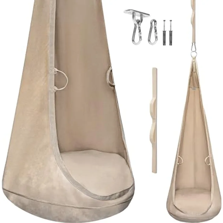 MAMOI® Samtkokon – Hängesessel für Innenräume mit weichem Kissen, eleganter Hängesitz mit Griffen, Premium-Samt, robuste Konstruktion mit Aufhängeelement