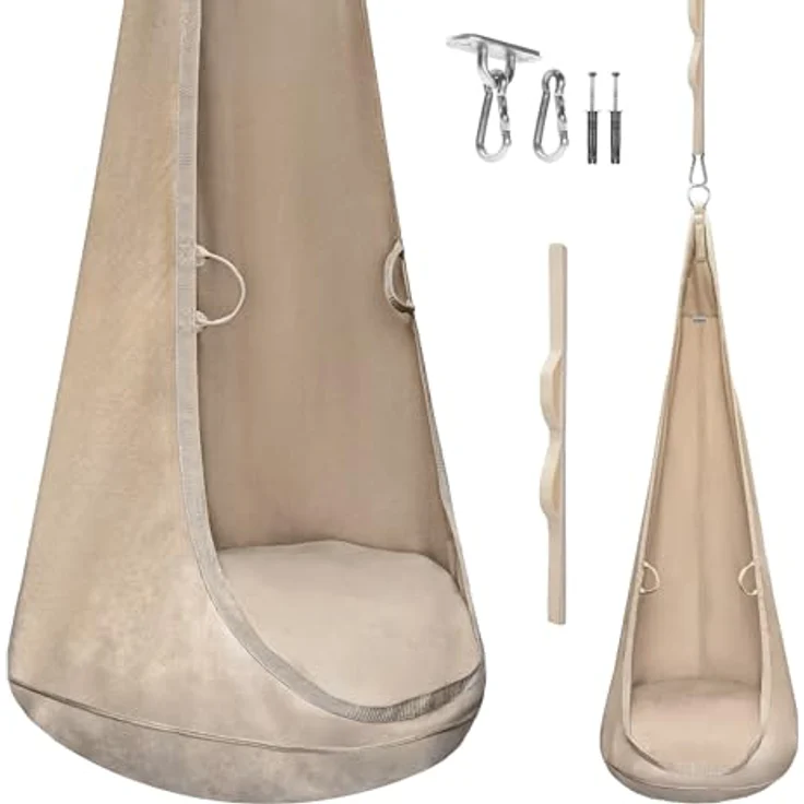 MAMOI® Samtkokon – Hängesessel für Innenräume mit weichem Kissen, eleganter Hängesitz mit Griffen, Premium-Samt, robuste Konstruktion mit Aufhängeelement – Bild 1