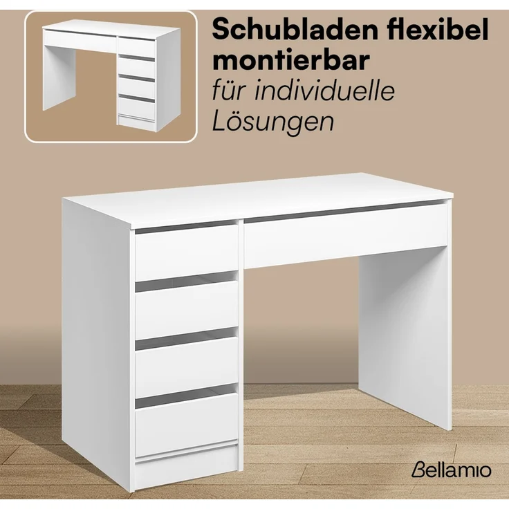 Bellamio 'Nore' Schminktisch mit Spiegel, mit 5 Schubladen, beidseitig montierbar, weiß, 75x53x110 cm, LED-Beleuchtung mit mit 3 einstellbaren Lichtfarben – Bild 6