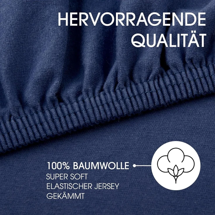 CelinaTex Jersey Spannbettlaken Lucina 90x200-100x200 cm dunkel blau 100% Baumwolle gekämmt bis 26cm Matratzenhöhe Spannbettbezug, Leintuch, Bettlaken, elastisch, Strech, Oeko-Tex – Bild 2