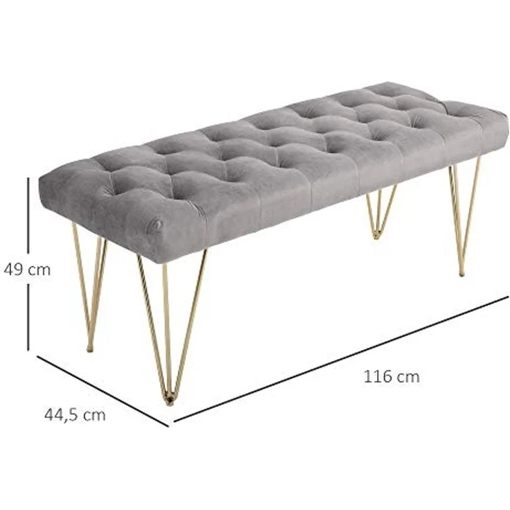 HOMCOM Sitzbank Schuhbank mit Samtoptik (Bettbank, 1-St, Polyesterbank), Grau 116 x 44,5 x 49 cm – Bild 3