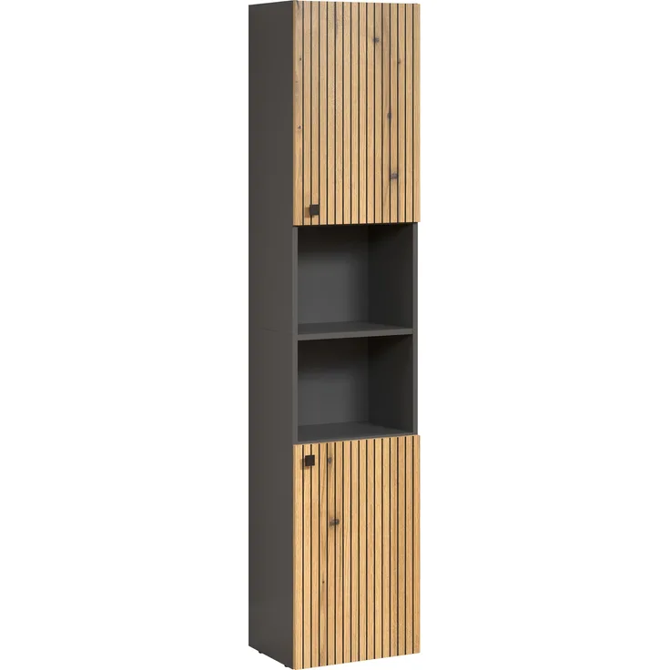 Badezimmer Hochschrank Bliss in Evoke Eiche und grau 40 x 186 cm