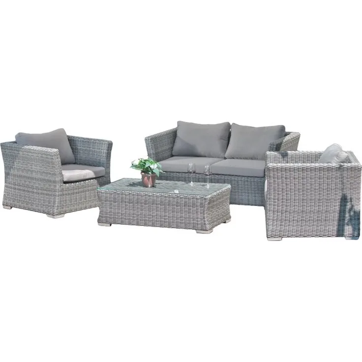 Lounge Gruppe Avila aus Alu / Kunststoffgeflecht, grau-braun