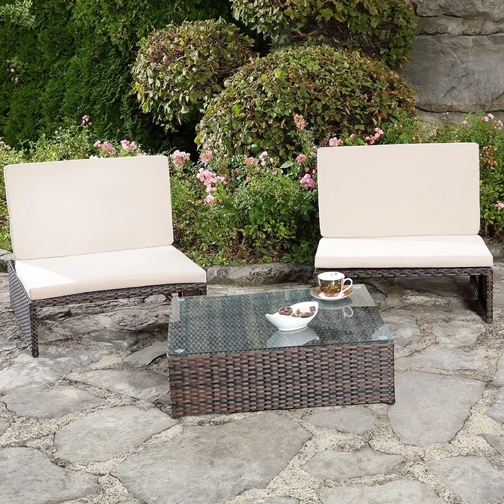 Gartenmöbelset Sessel Sitzgruppe Polyrattan Loungegarnitur Essgruppe braun – Bild 2