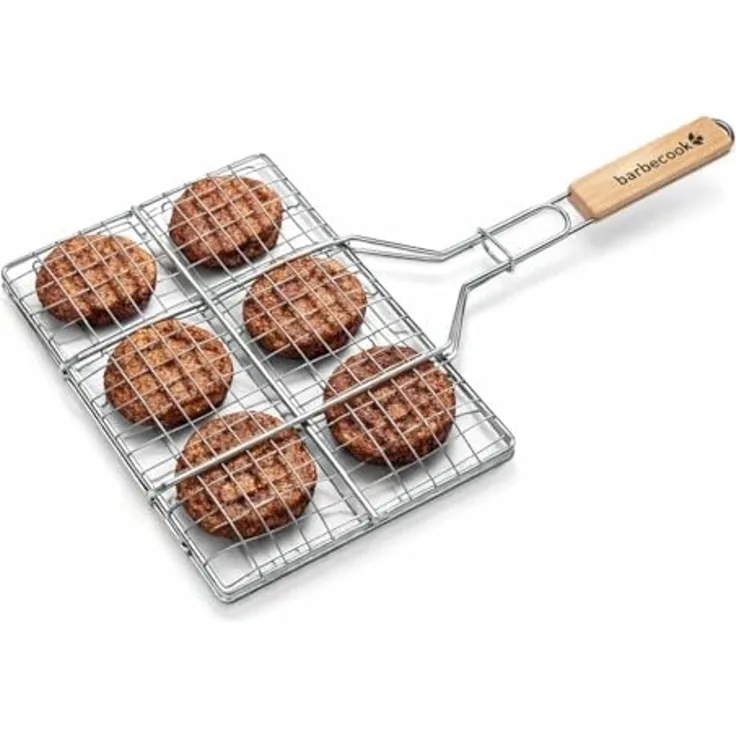 Barbecook Hamburgergrill perfekt für die zubereitug von 6 burgern, aus Chrom und Holz, 35x23 cm, Silber,holzfarbe