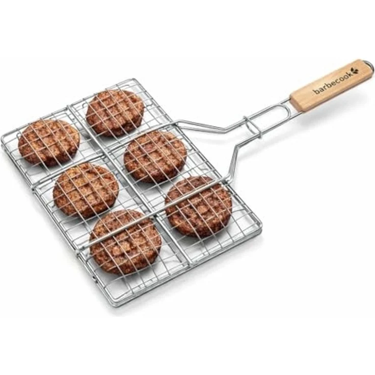 Barbecook Hamburgergrill perfekt für die zubereitug von 6 burgern, aus Chrom und Holz, 35x23 cm, Silber,holzfarbe – Bild 1