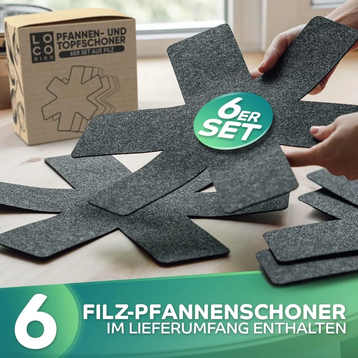 Loco Bird Pfannenschoner aus Filz 38 cm, Zubehör für alle Töpfe oder Pfannen geeignet, Stapelschutz für perfekten Pfannenschutz, 12-tlg, Topfschoner Anpassbare Größe – Bild 6