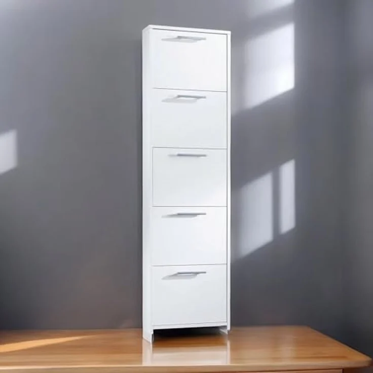 Dmora - Schuhregal Dafne, Mehrzweck-Eingangsmöbel mit 5 Türen, moderner Schuhschrank mit Regalen, 100 % Made in Italy, 50 x 18 x 178 cm, Weiß, – Bild 5