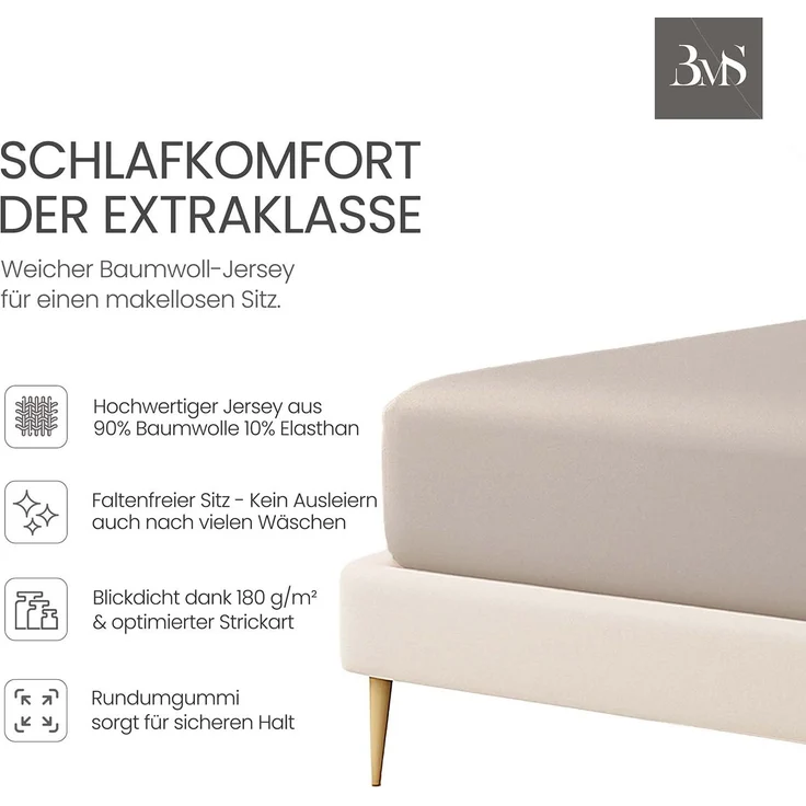 Jersey Spannbettlaken beige 120x200 cm Höhe bis 35cm – Bild 2