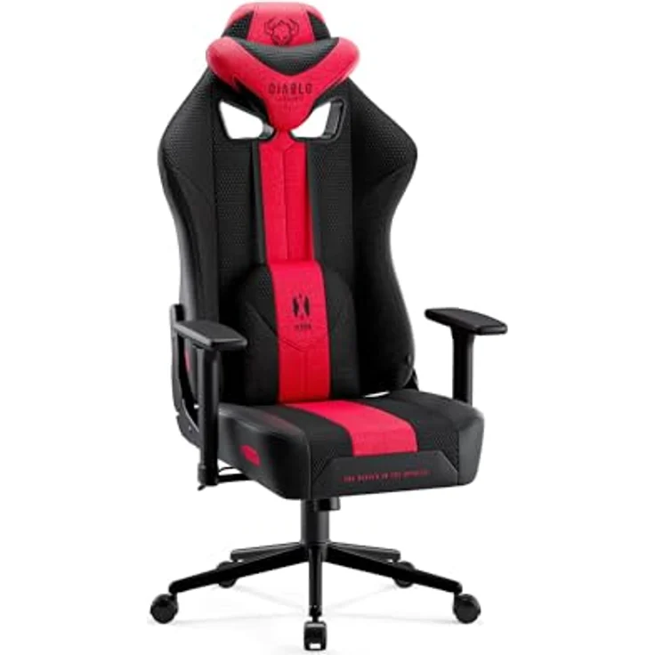 Diablo Chairs X-Player 2.0 Gaming-Stuhl ergonomischer Drehstuhl mit Höhenverstellung Memory Foam-Kopfstütze Lendenwirbelkissen Tilttech-System 58 x 35,5 x 117 cm Größe S Purpur-Anthrazit – Bild 2