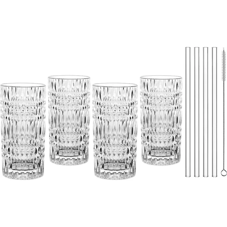 NACHTMANN 106658 TASTES GOOD ETHNO Longdrinkgläser 4er Set und Glastrinkhalme