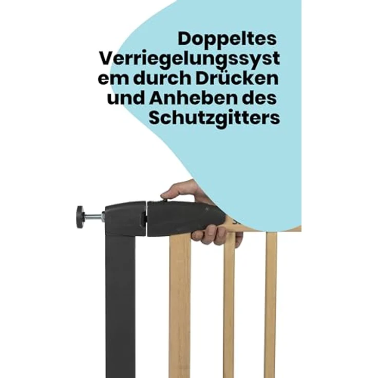 Safety 1st Simply Close Wood and Metal, Babyschutzgitter, Türschutzgitter ausziehbar, Druckbefestigung, Öffnung von 73–80cm, Treppenschutzgitter ohne Bohren, EIN-Hand-Öffnung, Wood & Graphite – Bild 6