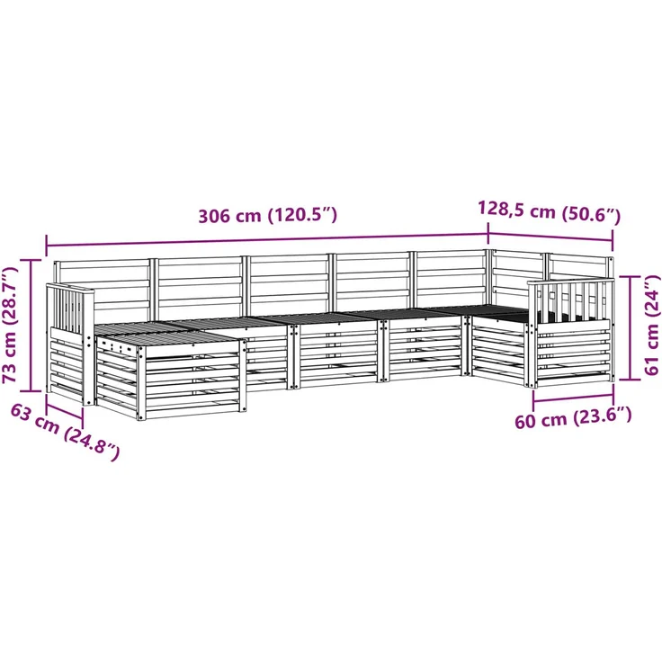vidaXL Outdoor-Sofagarnitur 7 stk. 6-Sitzer Weiß Solid Acacia Wood 3392184 – Bild 9