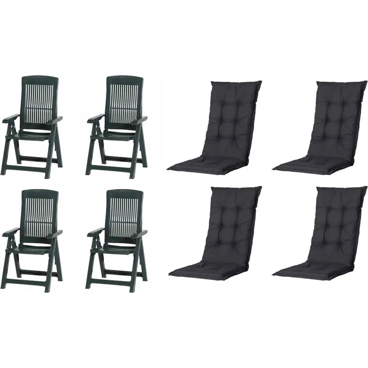 SET Tampa 4 x Klappsessel grün, 4 x Auflage black