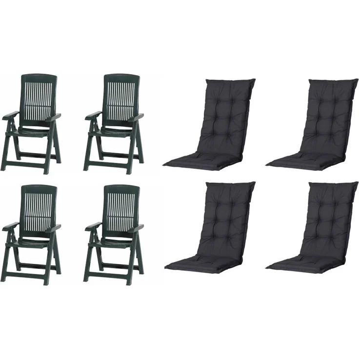 SET Tampa 4 x Klappsessel grün, 4 x Auflage black – Bild 1