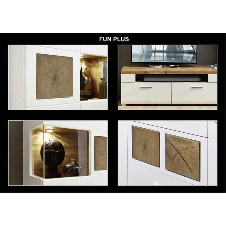 Wohnwand Schrankwand Anbauwand Wohnzimmer-Set 2 FUN PLUS weiß Holz Licht – Bild 2