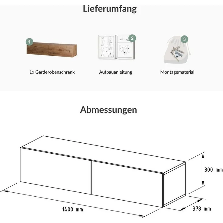 Planetmöbel Garderoben-Set Garderobenschrank Flur 140 cm, verschiedene Farben, (Garderobenschrank, Wandgarderobe hängend oder stehend), in verschiedenen Farben – Bild 3