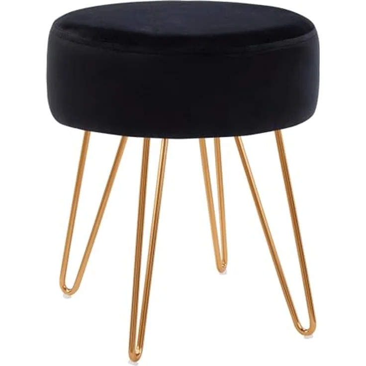 Duhome Hocker, Sitzhocker Rund Hocker Samt oder Stoff Lederoptik Schemel Metallbeine – Bild 2