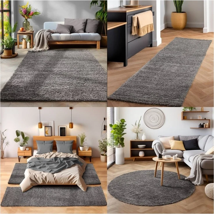 SIMPEX24 Teppich Unicolor - Einfarbig, Rund, Höhe: 30 mm, Einfarbig Shaggy Teppich Wohnzimmer Langflor Versch. Farben und Größen – Bild 3