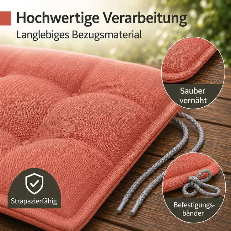 BURI 6x Auflagen Set Hochlehner für Gartenstühle 120x48x7cm Sesselauflagen Polster UV Lichtecht - Gartenstuhlauflagen Stuhlkissen mit Dicker Schaumstoff Füllung (Terrakotta) – Bild 6